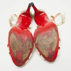 Pre Owned Christian Louboutin White/Brown Python and Leather Activa Platform Sandals Size 39