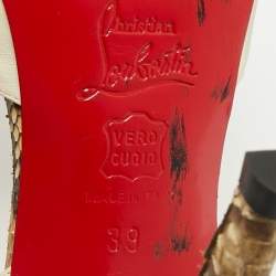 Pre Owned Christian Louboutin White/Brown Python and Leather Activa Platform Sandals Size 39