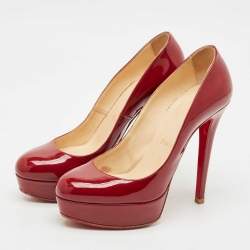 Pre Owned Christian Louboutin Burgundy Patent Leather Bianca Platform Pumps Size 37