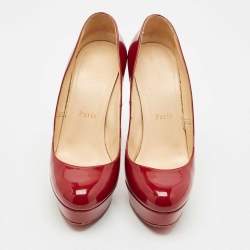 Pre Owned Christian Louboutin Burgundy Patent Leather Bianca Platform Pumps Size 37