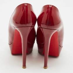 Pre Owned Christian Louboutin Burgundy Patent Leather Bianca Platform Pumps Size 37