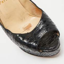 Pre Owned Christian Louboutin Black Python Lady Peep-Toe Platform Pumps Size 38