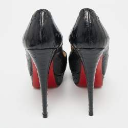 Pre Owned Christian Louboutin Black Python Lady Peep-Toe Platform Pumps Size 38