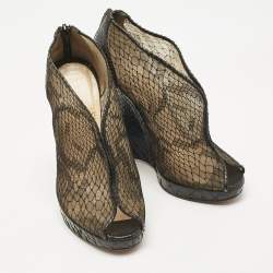 Pre Owned Christian Louboutin Black Python and Mesh Janet Wedge Pumps Size 36