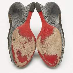 Pre Owned Christian Louboutin Black Python and Mesh Janet Wedge Pumps Size 36