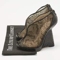 Pre Owned Christian Louboutin Black Python and Mesh Janet Wedge Pumps Size 36