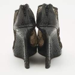 Pre Owned Christian Louboutin Black Python and Mesh Janet Wedge Pumps Size 36