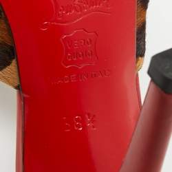 Pre Owned Christian Louboutin Brown/Beige Calf Hair Slide Sandals Size 38.5