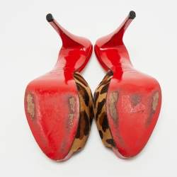 Pre Owned Christian Louboutin Brown/Beige Calf Hair Slide Sandals Size 38.5