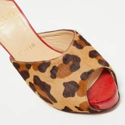 Pre Owned Christian Louboutin Brown/Beige Calf Hair Slide Sandals Size 38.5