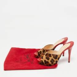 Pre Owned Christian Louboutin Brown/Beige Calf Hair Slide Sandals Size 38.5