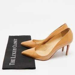 Pre Owned Christian Louboutin Beige Patent Leather Pigalle Pumps Size 39.5