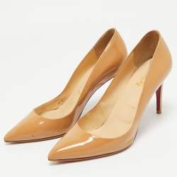 Pre Owned Christian Louboutin Beige Patent Leather Pigalle Pumps Size 39.5
