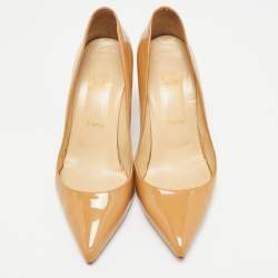 Pre Owned Christian Louboutin Beige Patent Leather Pigalle Pumps Size 39.5