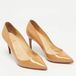Pre Owned Christian Louboutin Beige Patent Leather Pigalle Pumps Size 39.5