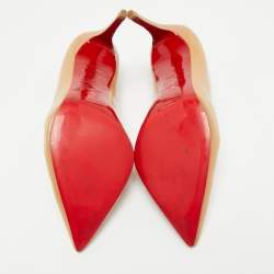 Pre Owned Christian Louboutin Beige Patent Leather Pigalle Pumps Size 39.5