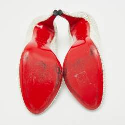 Pre Owned Christian Louboutin White/Black Raffia Fifi Pumps Size 37.5