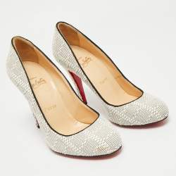 Pre Owned Christian Louboutin White/Black Raffia Fifi Pumps Size 37.5