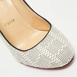 Pre Owned Christian Louboutin White/Black Raffia Fifi Pumps Size 37.5