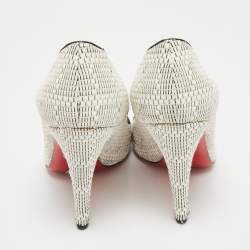 Pre Owned Christian Louboutin White/Black Raffia Fifi Pumps Size 37.5