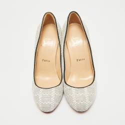 Pre Owned Christian Louboutin White/Black Raffia Fifi Pumps Size 37.5