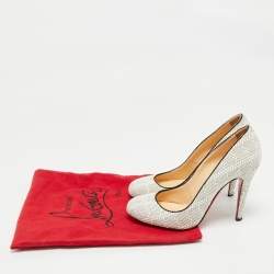 Pre Owned Christian Louboutin White/Black Raffia Fifi Pumps Size 37.5