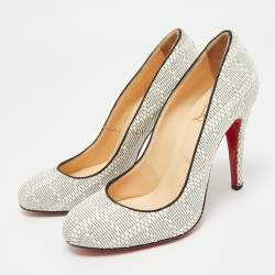 Pre Owned Christian Louboutin White/Black Raffia Fifi Pumps Size 37.5