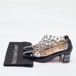 Pre Owned Christian Louboutin Black Patent Leather and PVC Space Odd Booties Size 38