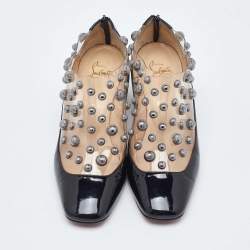 Pre Owned Christian Louboutin Black Patent Leather and PVC Space Odd Booties Size 38