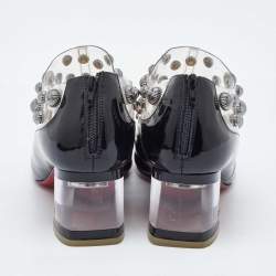 Pre Owned Christian Louboutin Black Patent Leather and PVC Space Odd Booties Size 38