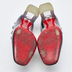 Pre Owned Christian Louboutin Black Patent Leather and PVC Space Odd Booties Size 38