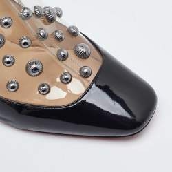 Pre Owned Christian Louboutin Black Patent Leather and PVC Space Odd Booties Size 38