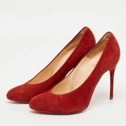 Pre Owned Christian Louboutin Red Suede Simple Pumps Size 37.5