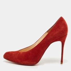 Pre Owned Christian Louboutin Red Suede Simple Pumps Size 37.5