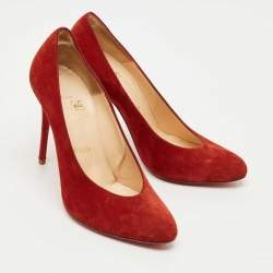 Pre Owned Christian Louboutin Red Suede Simple Pumps Size 37.5