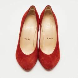 Pre Owned Christian Louboutin Red Suede Simple Pumps Size 37.5