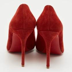 Pre Owned Christian Louboutin Red Suede Simple Pumps Size 37.5