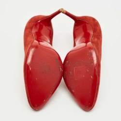 Pre Owned Christian Louboutin Red Suede Simple Pumps Size 37.5