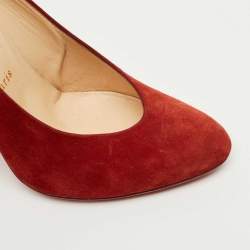 Pre Owned Christian Louboutin Red Suede Simple Pumps Size 37.5