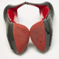 Pre Owned Christian Louboutin Black Patent Leather Lady Peep Toe Platform Pumps Size 40.5