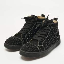 Pre Owned Christian Louboutin Black Suede Lou Spikes Sneakers Size 39.5