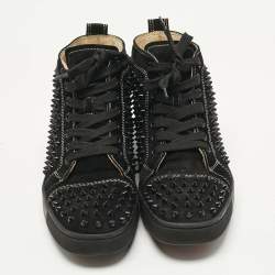Pre Owned Christian Louboutin Black Suede Lou Spikes Sneakers Size 39.5