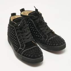 Pre Owned Christian Louboutin Black Suede Lou Spikes Sneakers Size 39.5