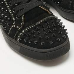 Pre Owned Christian Louboutin Black Suede Lou Spikes Sneakers Size 39.5