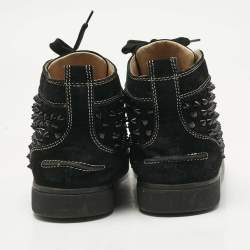 Pre Owned Christian Louboutin Black Suede Lou Spikes Sneakers Size 39.5
