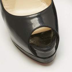 Pre Owned Christian Louboutin Black Patent Leather Lady Peep Toe Platform Pumps Size 37.5