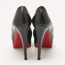 Pre Owned Christian Louboutin Black Patent Leather Lady Peep Toe Platform Pumps Size 37.5