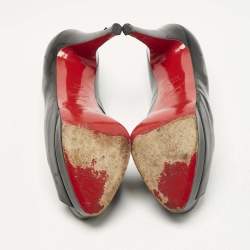 Pre Owned Christian Louboutin Black Patent Leather Lady Peep Toe Platform Pumps Size 37.5