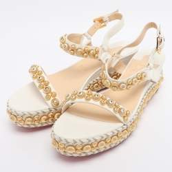 Pre Owned Christian Louboutin White Leather Lady Rondaclou Wedge Platform Sandals Size 42