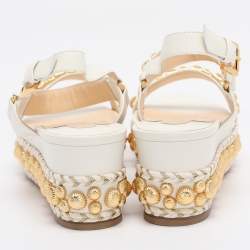 Pre Owned Christian Louboutin White Leather Lady Rondaclou Wedge Platform Sandals Size 42